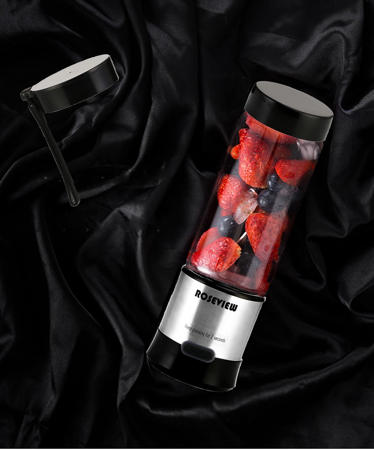 Portable blender smoothie blender portable blenders for smoothies ROSEVIEW personal blender mini blender glass bottle maker cordless blender cup usb rechargeable juicer blend mixer (BLK Steel)