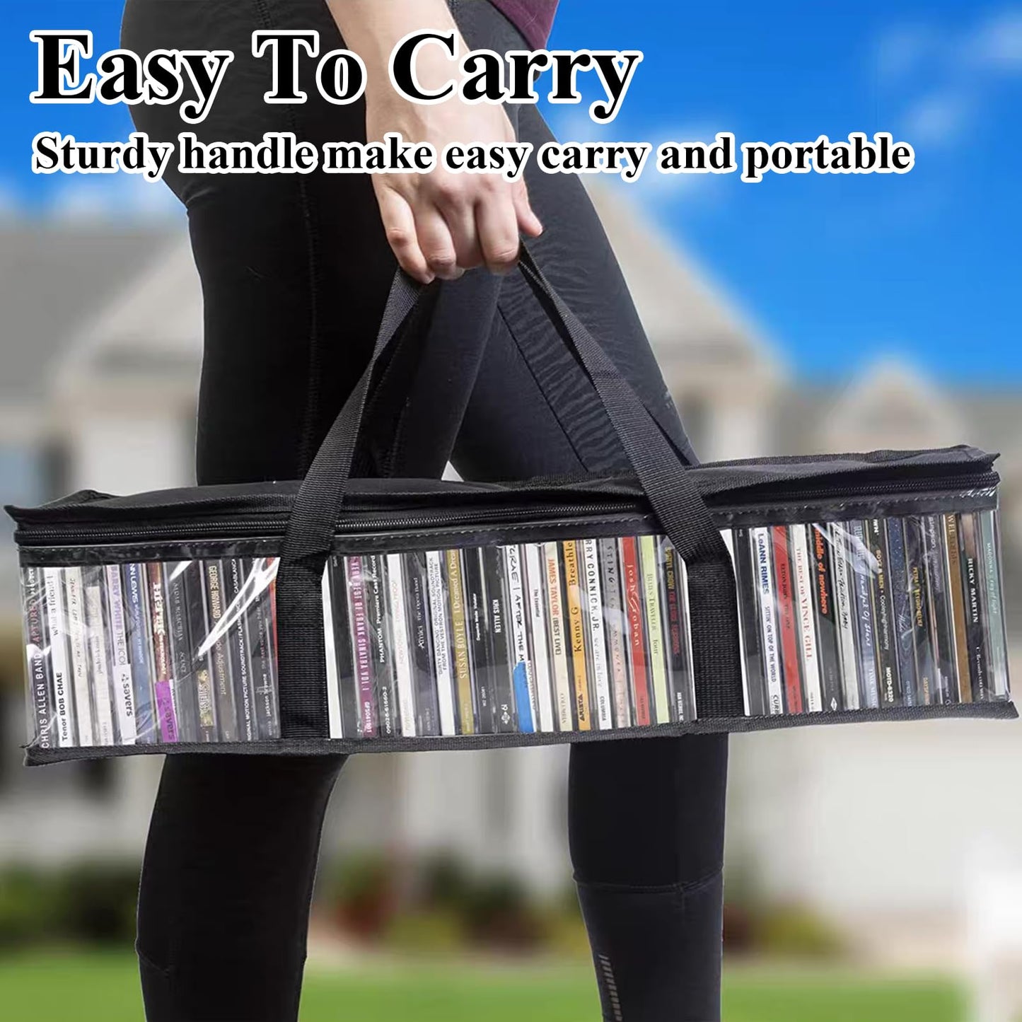 QTLCOHD 8 Pack DVD Storage Bags, Black Media Organizer Bag for DVDs, CDs, Blu Ray Disc, Video Game Disks, Movie Cases, VHS Box, Clear Plastic Holders with Carrying Handles and Zipper