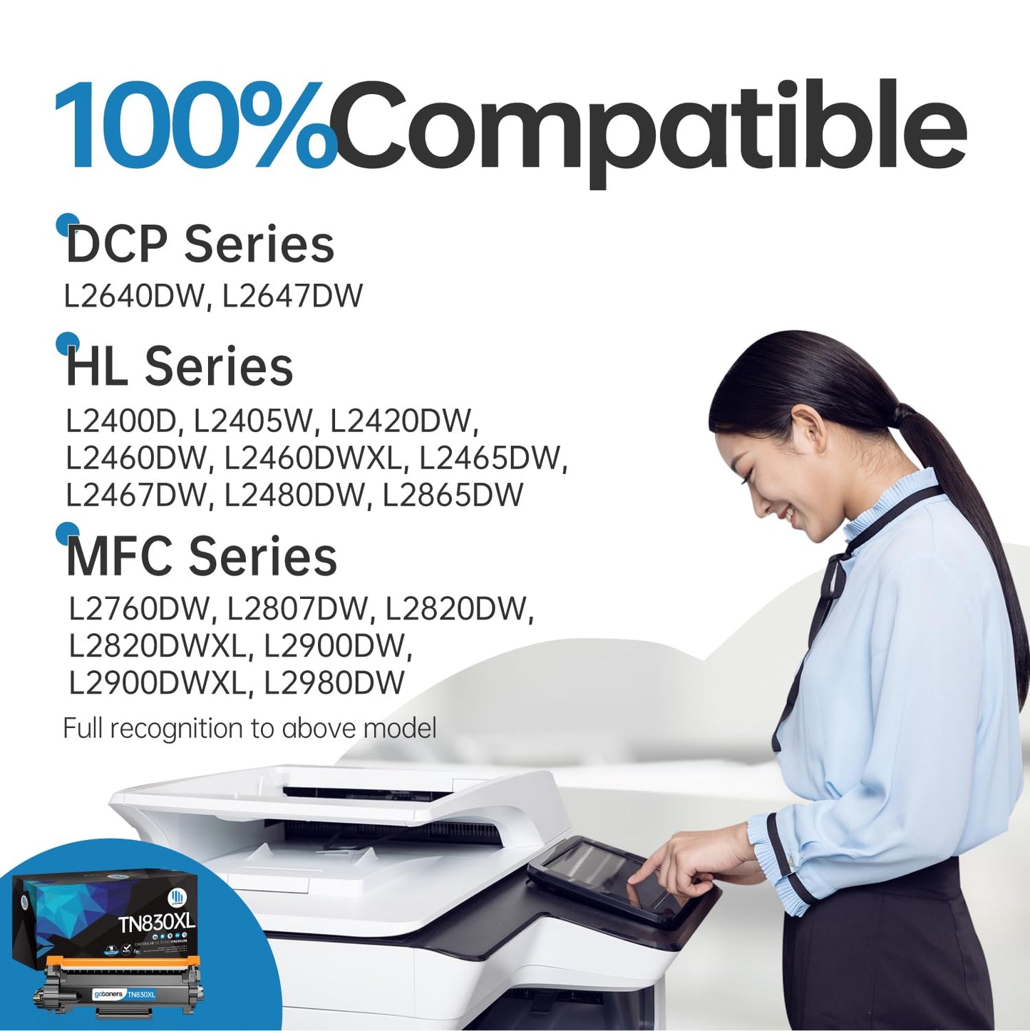 TN830XL TN830 2PK Toner Cartridge Replacement for Brother TN-830 XL TN-830XL Black Toner Work with Brother HL-L2465DW HL-L2460DW DCP-L2640DW MFC-L2820DW HL-L2405W HL-L2400D HL-L2865DW(2 Pack)