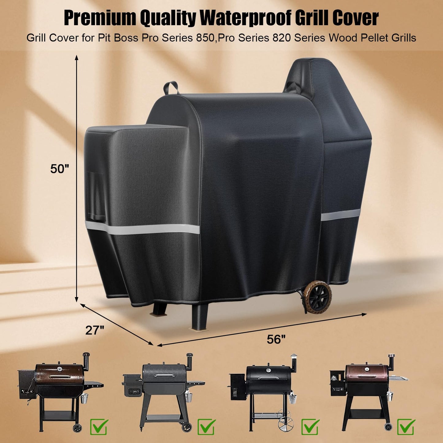 QuliMetal Grill Cover for Pit Boss Pro Series 850, 820 Deluxe/ 820D/ 820FB/ 820D3/ 820SC/ 820XL/ 820PS1/ 820CS1 Competition, Sportsman 820 Wood Pellet Grills, Z Grill 700 Series, 600D Heavy Duty