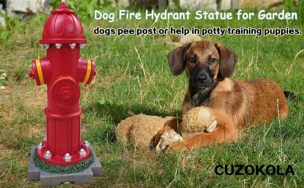 CUZOKOLA Dog Fire Hydrant Pee Post With 4 Stakes, 14.5 Inches Red Puppy Training Outdoor Ornament for Garden Yard Decorations