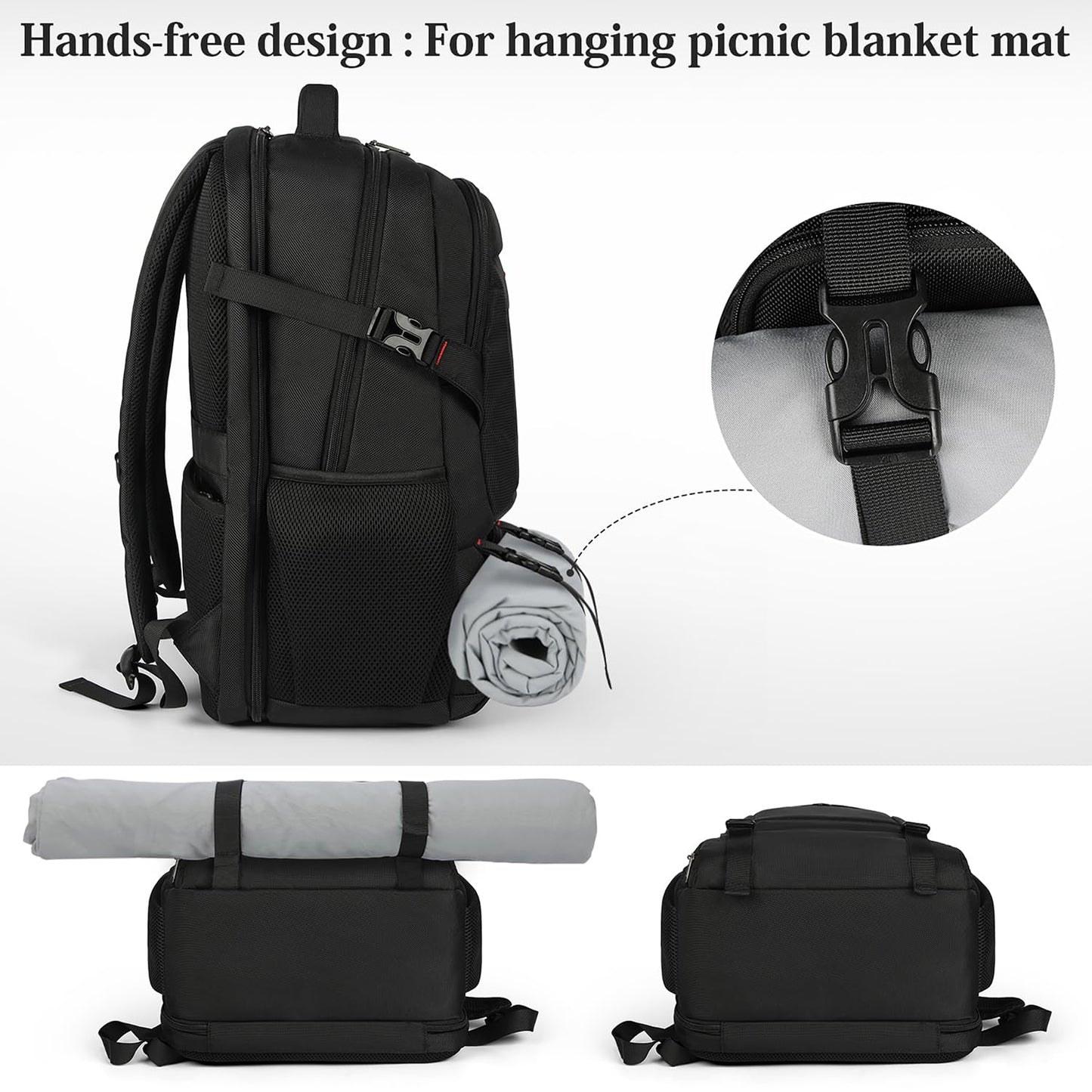 Lunch Backpack, 17.3 Inch Laptop Backpack with USB Charging Port 50L Travel Backpack for Men Women Work Backpack with Insulated Bag Waterproof Computer Backpack for College School Business, Black
