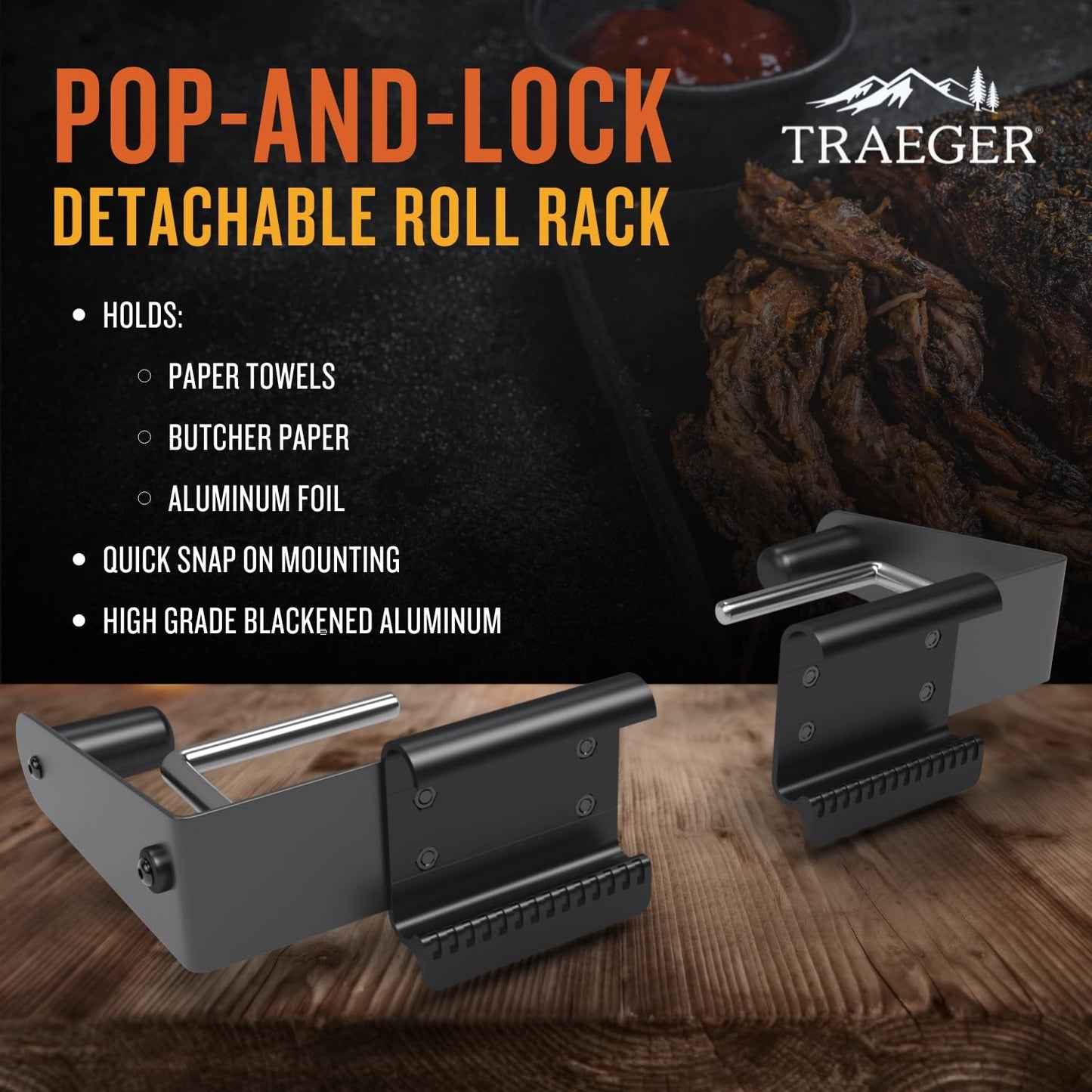 Traeger Grills P.A.L. Pop-and-Lock Roll Rack, Adjustable Holder for Paper Towels, Aluminum Foil, Butcher Paper, Easy Install, Grill Accessory, BAC644