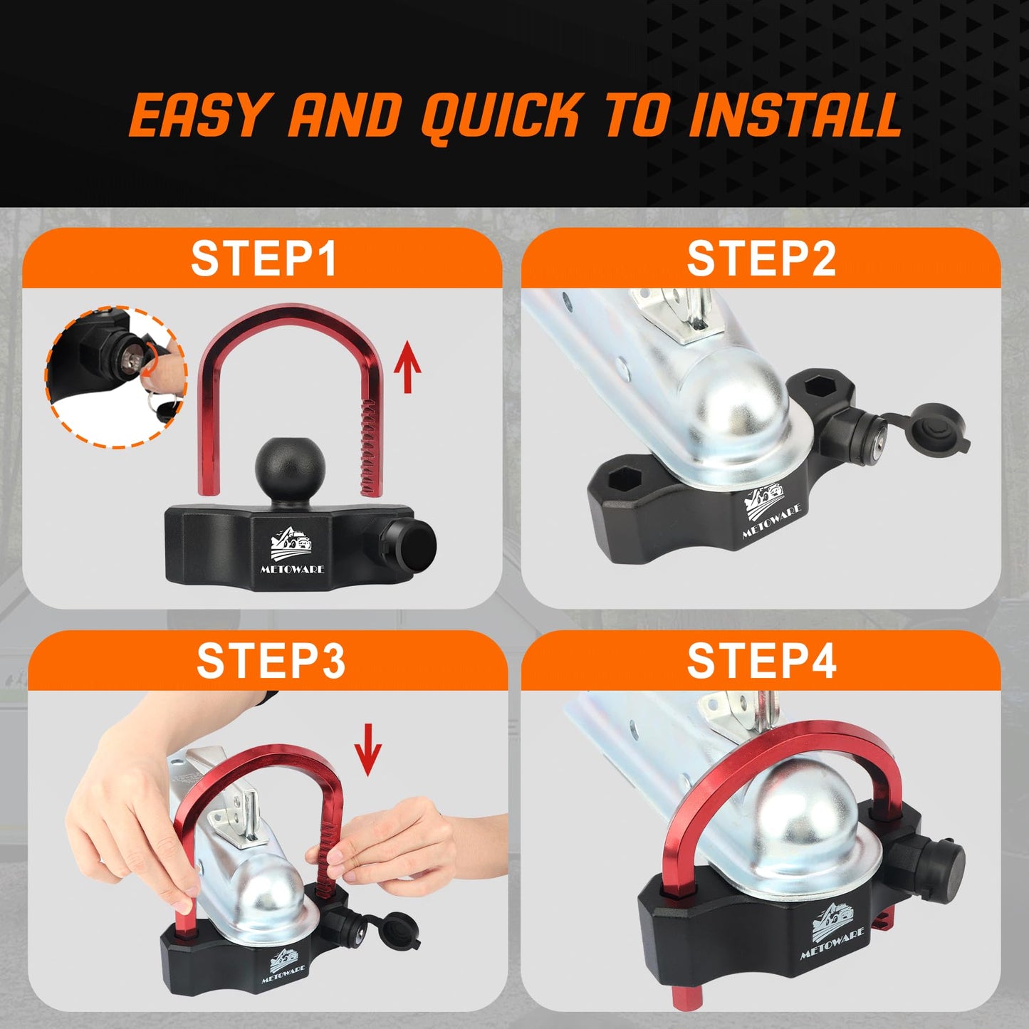 METOWARE Universal Trailer Hitch Locks, Adjustable Heavy-Duty Trailer Coupler Ball Locks Fit 1-7/8 Inch, 2 Inch, 2-5/16 Inch Couplers with 2 Keys
