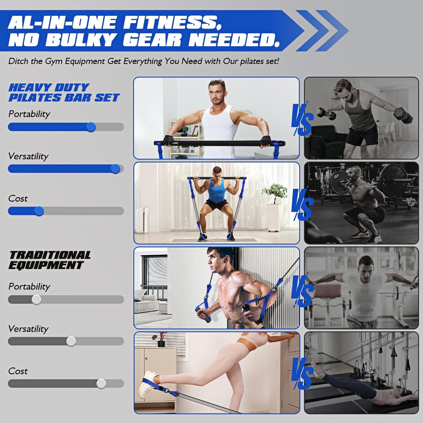 Ayombo Pilates Equipment, Heavy Duty Pilates Bar Kit with Resistance Bands, 270lbs Adjustable Portable Gym Home Workout Equipment for Men, for Legs, Waist, Arm, Abs, Chest Muscle Strength Training