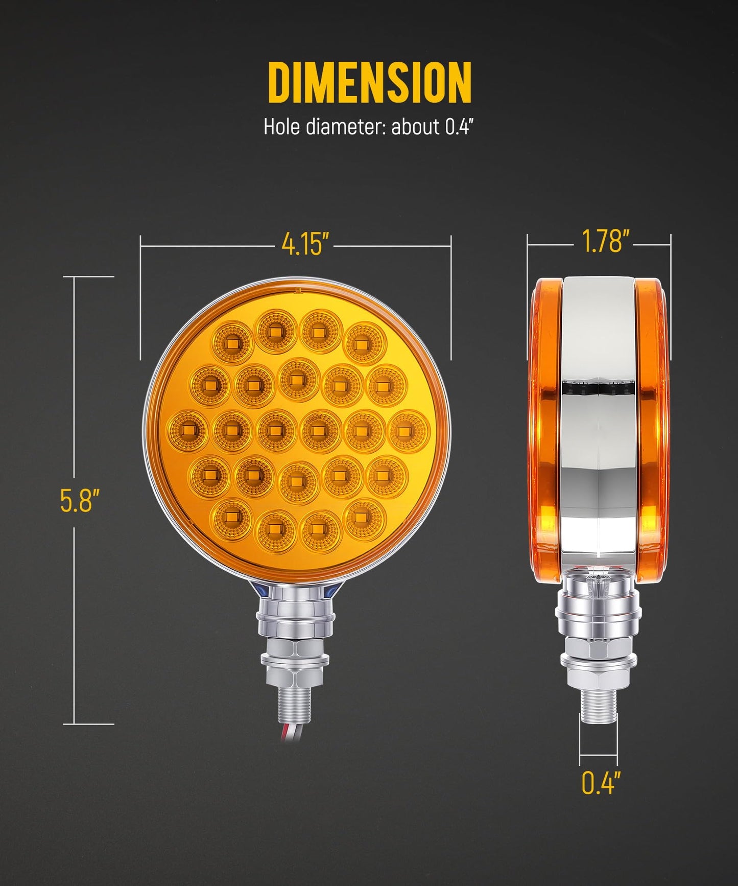 Partsam 2pcs Round Double Face Amber 48LED Pedestal Fender Rear Turn Signal Parking Lights Post Mount, Dual-face Led Marker Trailer Lights Replacement for Kenworth/Peterbilt/Freightliner Trucks