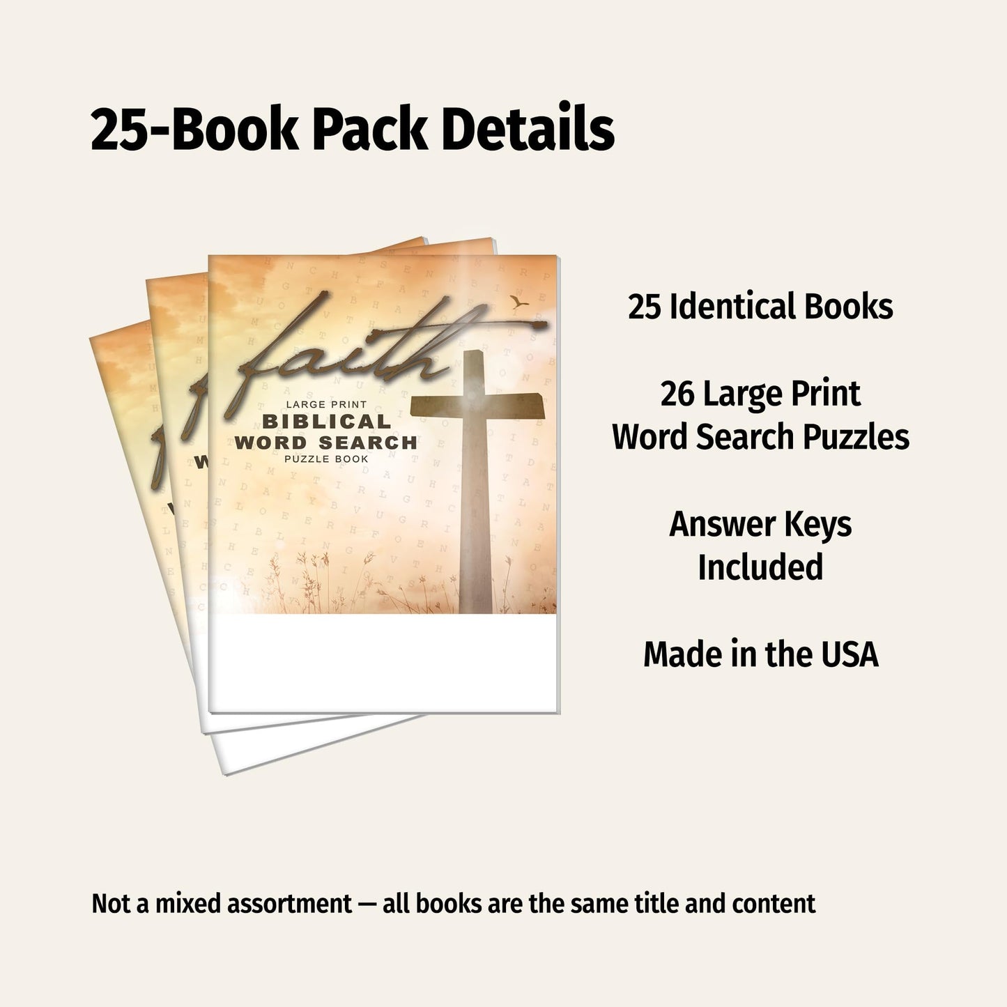 ZOCO - Large Print Word Search Puzzle Books in Bulk (25 Pack) - Bible Games for the Visually Impaired, Kids, Seniors - Dementia Activities - Word Search Gift for Nursing Home Residents