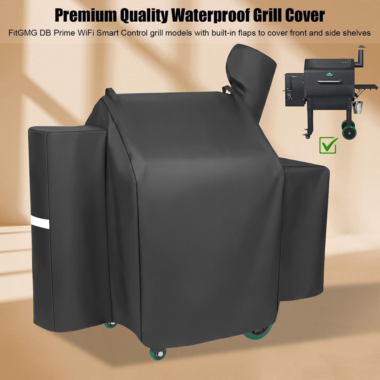 QuliMetal Grill Cover for Green Mountain Daniel Boone Prime WiFi Grills and Green Mountain Grill Ledge Model, Full Length GMG Daniel Boone Smoker Cover, 600D Fabric, Black
