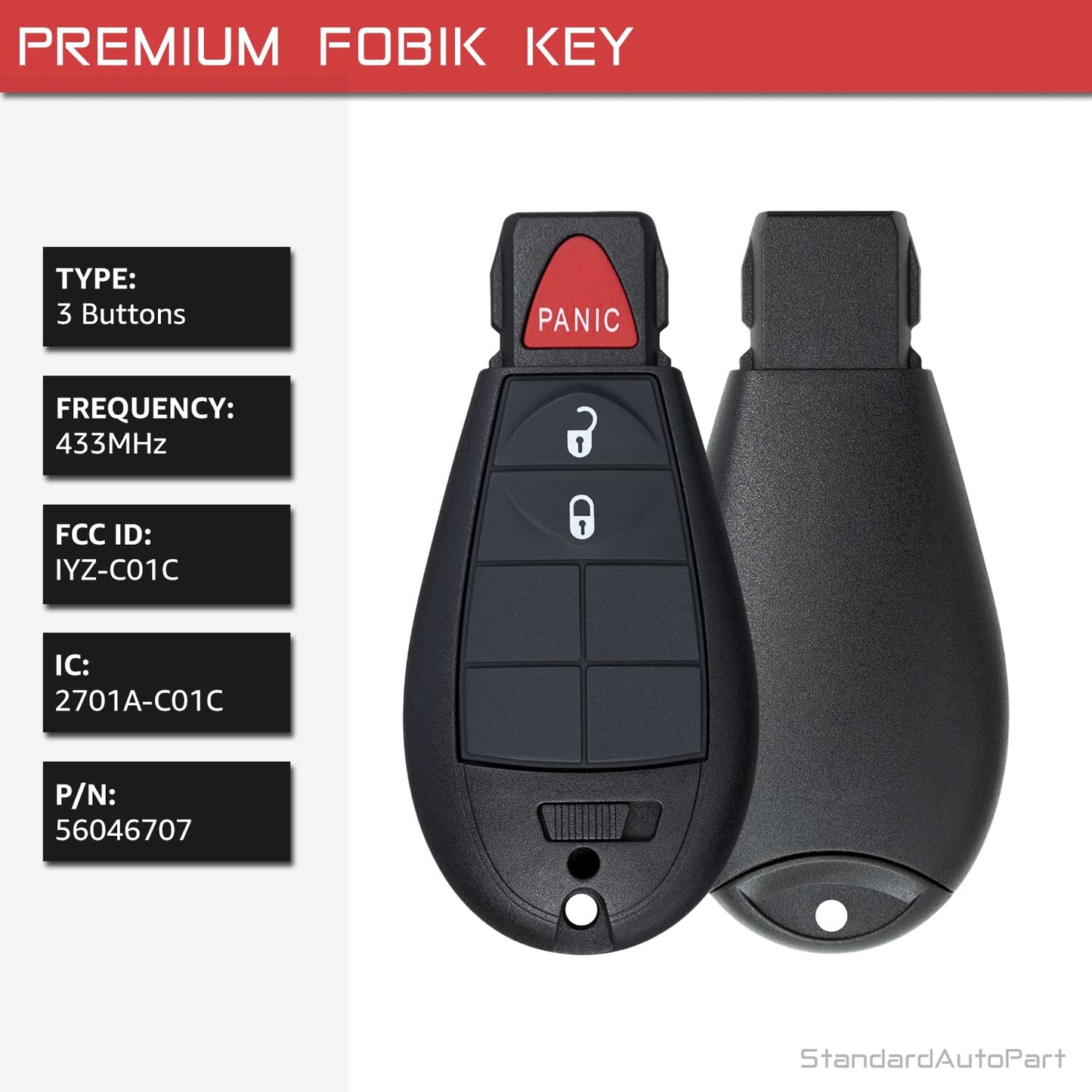 StandardAutoPart Premium Replacement Key for Grand Caravan Journey Durango Ram Town and Country 300 M3N5WY783X IYZ-C01C IC: 2701A-C01C (2 Button)