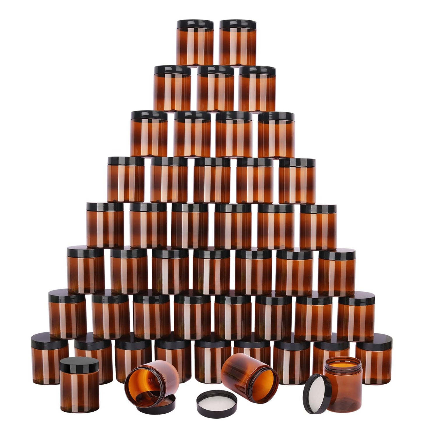 48 Packs 8.8oz (250 ml) Brown Plastic Jars with Black Lids, Cosmetic Containers jars with Wide-Mouth for slime, beads, rhinestones, sequins Cosmetics, Lotion, Cream, Ointments and More by KUKLIPJIM.