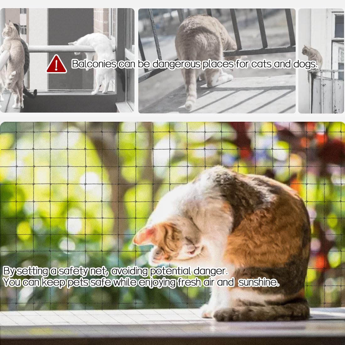 Morimoe Cat Balcony Net, Steel Wire Reinforced, Anti-Fall Fence, Safety Net, Extra Strong (10 X 26 Ft)
