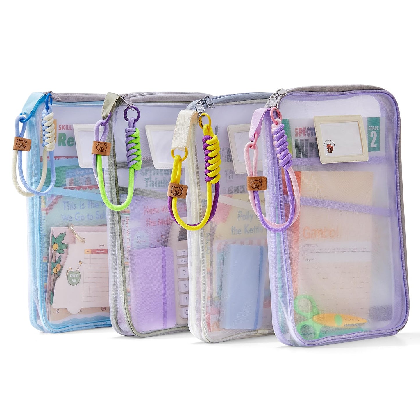 4-Pack Mesh Zipper File Bags – Document Organizer Pouches for School, Office, Projects – Folder Bags for Kids’ Homework & College Papers by Subject
