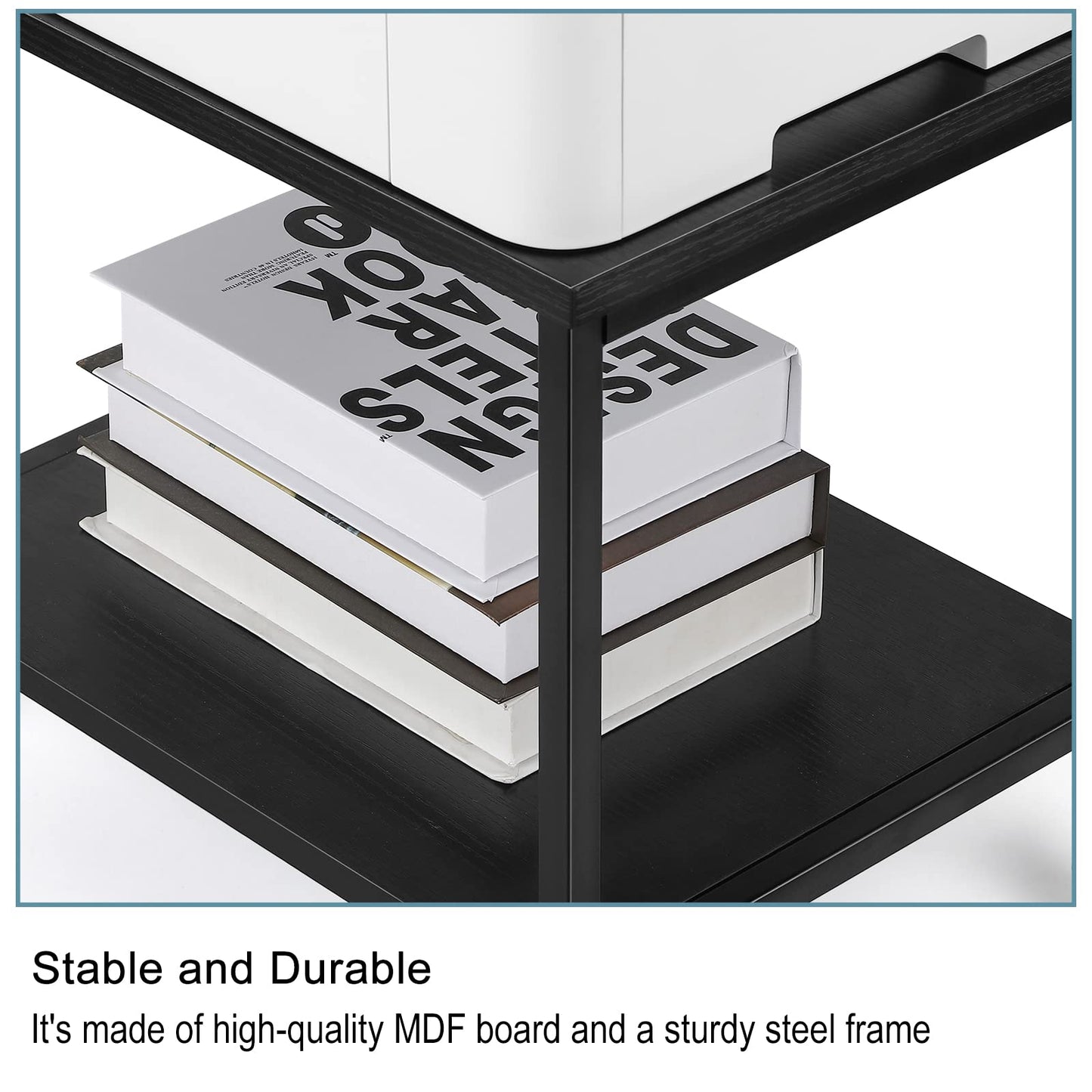 BTY Under Desk Printer Stand Small Printer Table with Storage Shelf 2 Tier Rolling Printer Stand Rack with Lockable Wheels for Office Home Scanner Printer (Black)