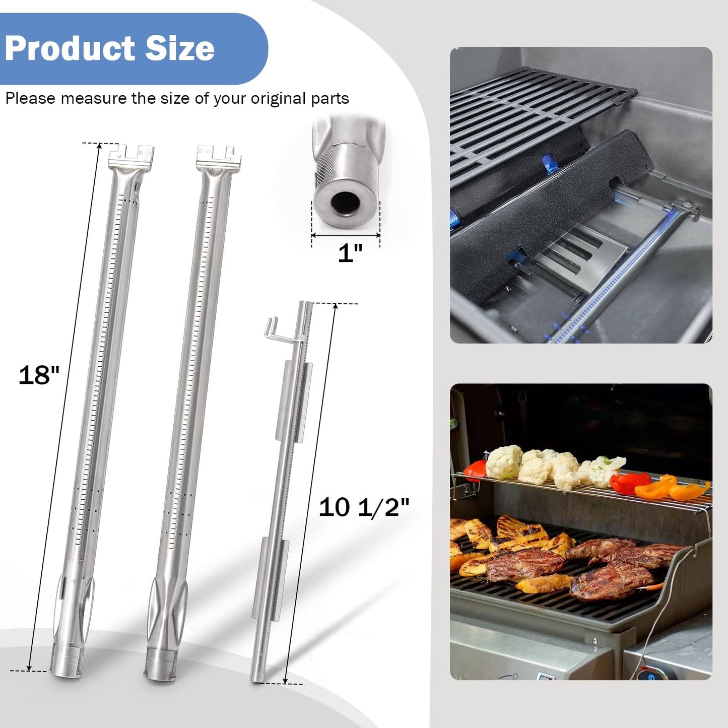 Criditpid Barbecue Replacement Parts for Weber Spirit I & II 200 with Front Control, Spirit E210, E220, S210, S220, Stainless Steel 7635 Flavorizer Bars, 69785 BBQ Burner Tubes & 7642 Igniter Kit.
