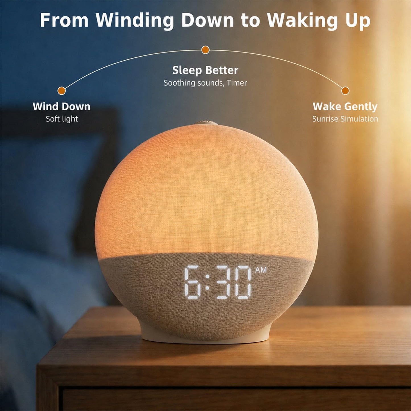 Sunrise Alarm Clock with Sound Machine, Natural Wake Up Light with Night Light, 30 Sleep Sounds, Speaker, White Noise Machine Alarm Clocks for Bedrooms, Heavy Sleepers