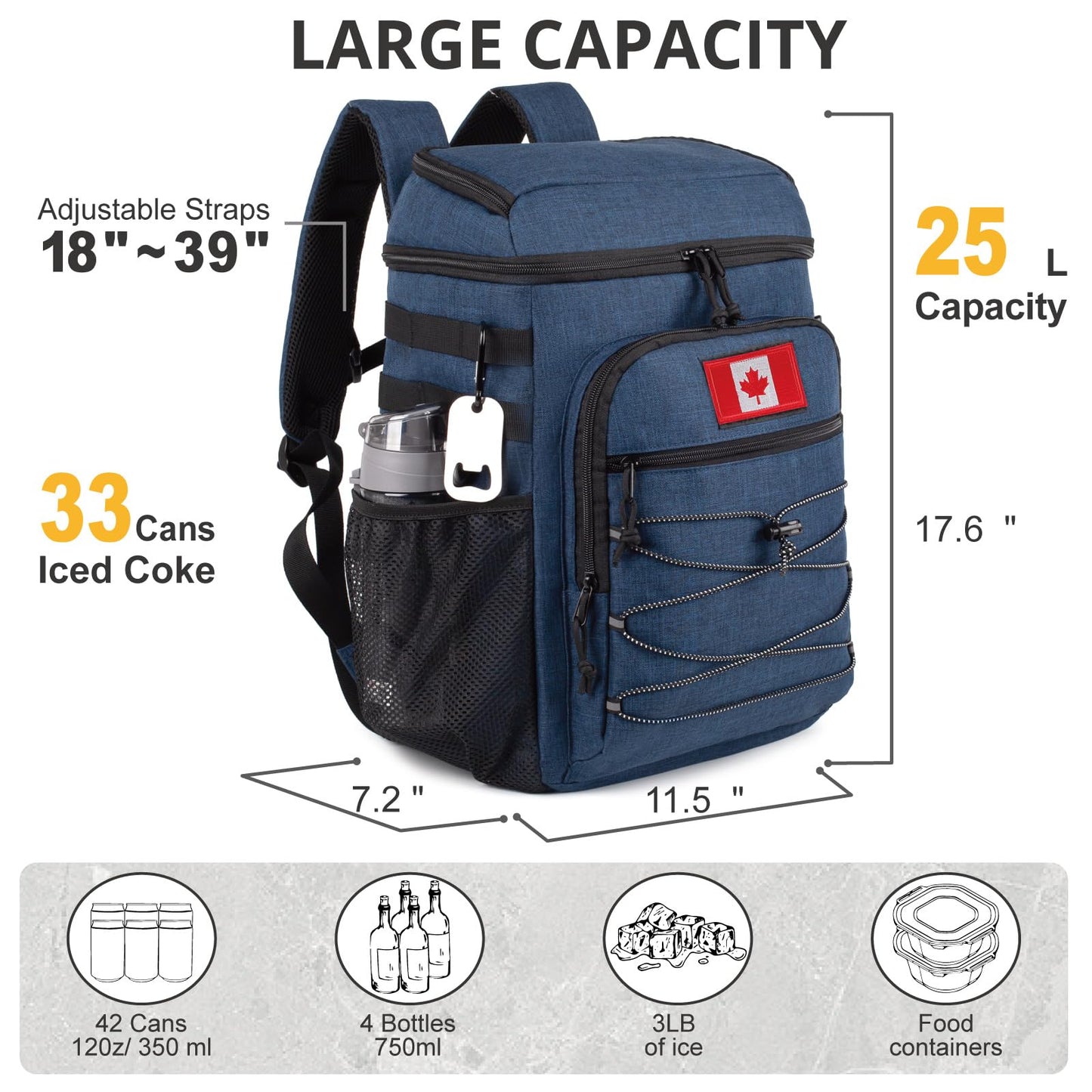 25L Backpack Cooler Keep All Drink Cold for Long Periods of Time Cooler Backpack Insulated Waterproof Portable High Durability Small Cooler Backpack with Compartment for Hiking Camping Beach