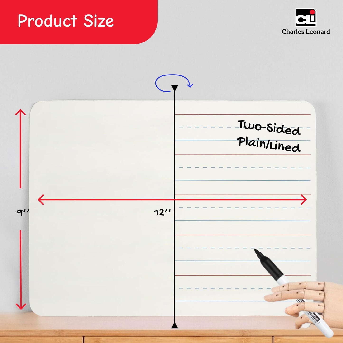 Charles Leonard, Inc. Two Sided Dry Erase Board, 9 x 12 Inches Lapboard, Masonite, Plain/Lined White, 12 Each (35120)