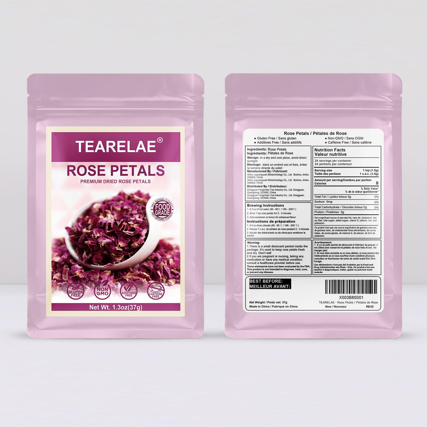 TEARELAE - Dried Rose Petals - 1.3oz/37g - Top-Grade Pure Natural Edible Rose Flowers - Use for Tisanes, Baking, Candle Making, Soap Making and Handicraft