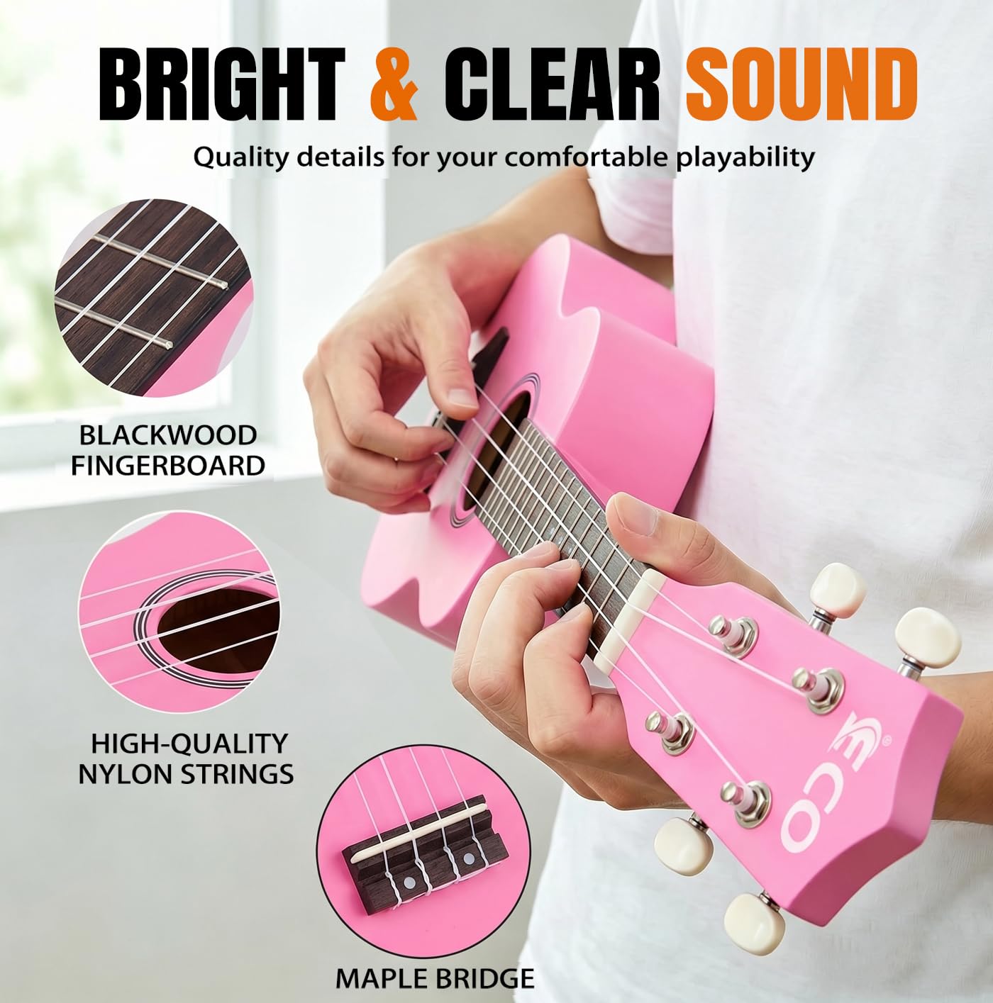 Soprano Ukulele Beginner Kit 21 Inch Ukelele w/Free Online Lesson Case Strap Tuner Strings Picks, Fast to Learn