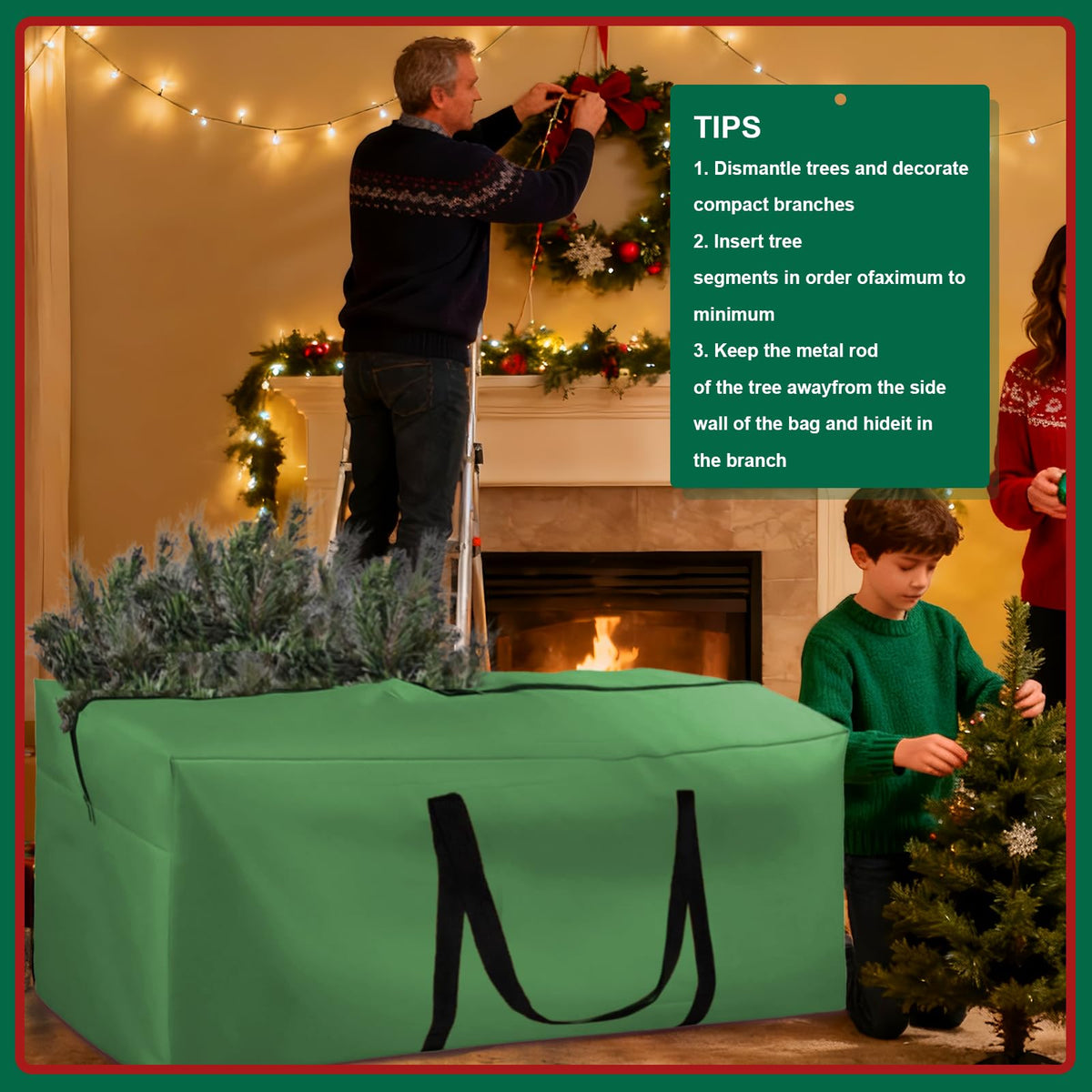 Christmas Tree Storage Bag Fits 9-12 Ft Tall Artificial Xmas Trees, 420D Oxford Heavy-Duty Waterproof Storage Bags, 68" L X 30" W X 20" Extra Large Xmas Tree Bag with Handles & Zipper (Green,2 Pack)