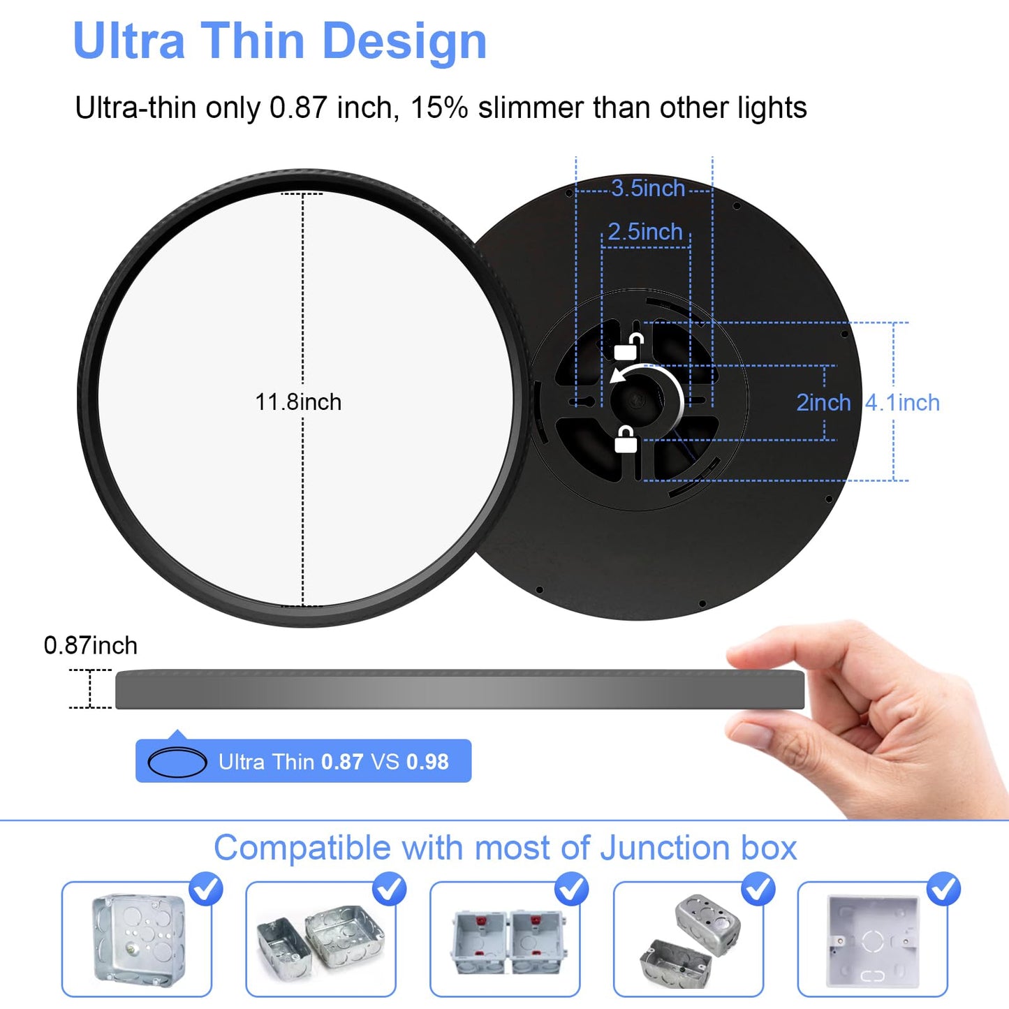2 Pack 12 Inch LED Flush Mount Ceiling Light Fixture 28W 3200LM Dimmable 5 Color Temperature in One 3000K/3500K/4500K/5000K/6000K Slim Round Ceiling Lamp for Living Bedroom Kitchen Laundry Black