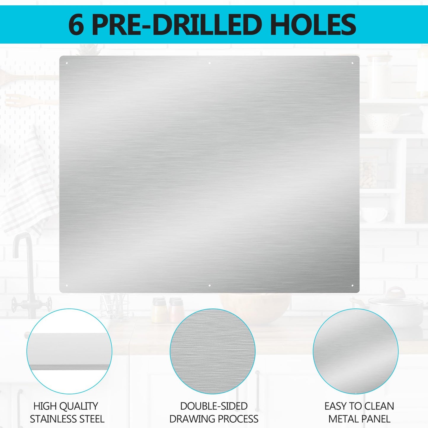 Thicken Heavy Range Hoods Stainless Steel Backsplash,Panel Splatter Guard for Stovetop,6 Pre Drilled Holes for Easy Installation,Keep The Walls Clean, Bright and Beautiful (30" x 24")
