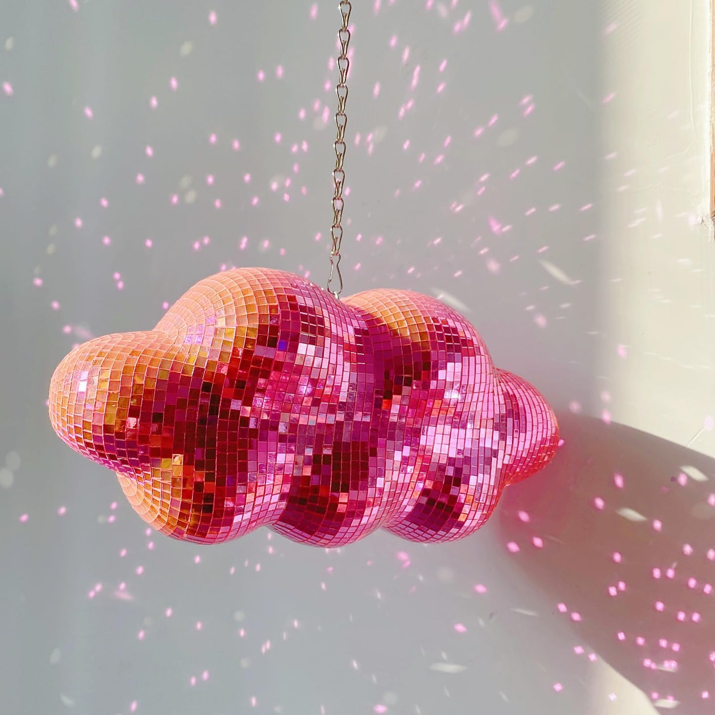 MFGDISCO Pink Disco Ball Cloud Shaped, Hanging Disco Decor for Party,Room,Home, Retro Reflective Mirror Ball with Chain, Disco Ornaments, Design Patent