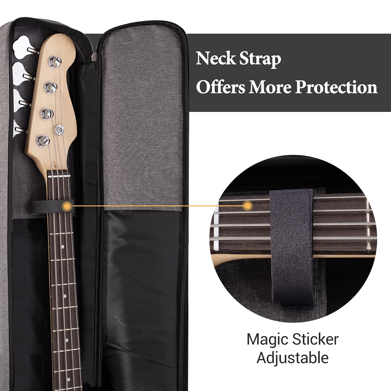 CAHAYA Electric Bass Guitar Bag Padded Backpack Gig Bag 0.3 inch Padding Soft Case Lightweight Grey CY0202-1