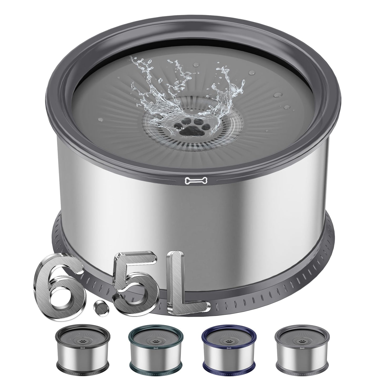 Twinsing 1.6 Gallon Dog Water Bowl, 6.5L/220oz Stainless Steel No Spill Water Bowl for Large Dogs, Super Large Capacity Splash Proof Pet Slow Drinking Water Bowl with Anti-Slip Mat for Mess Drinkers