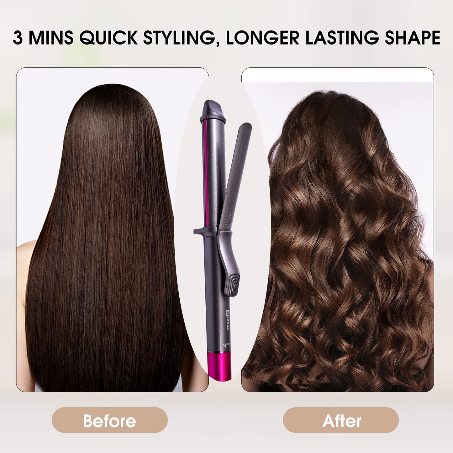 1 1/4 Inch Long Barrel Curling Iron - 1.25 Ceramic Hair Curling Iron,Professional Hair Curler for Long Hair,dual voltage,Rapid 430°F Heating, Temperature LED Display, 6 Temperature Settings