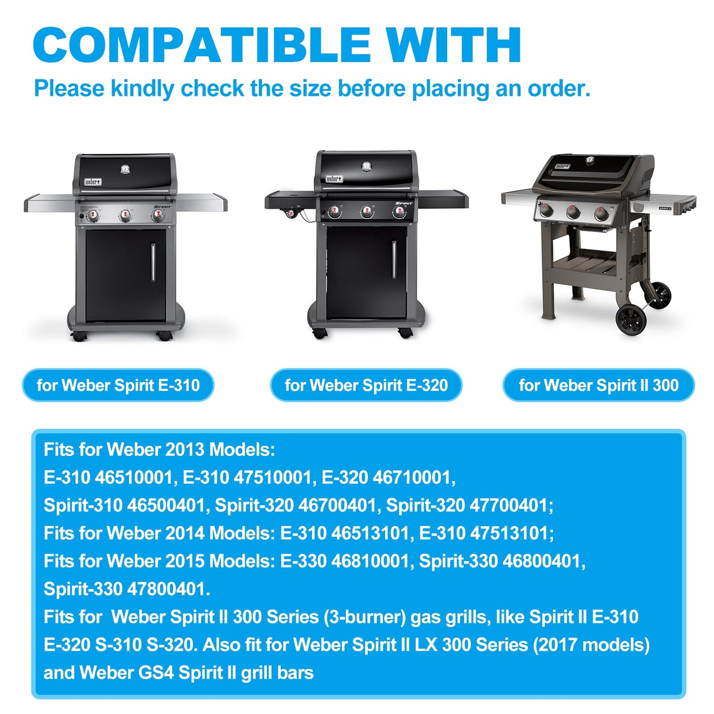 7636 Flavorize Bar Parts for Weber Spirit 300 Series, Spirit I & II E310 E320 E330 S310 S320 S330 Gas Grills with Front Controls Panel,Porcelain Enameled 15.3in for Weber Spirit Series Grill Parts