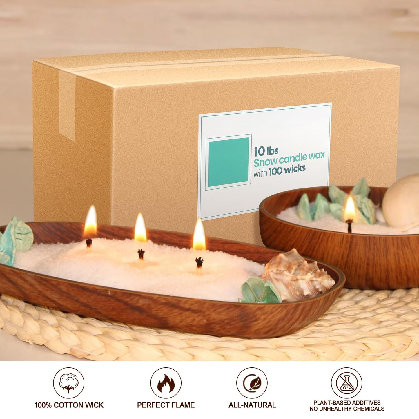 10 lb Natural Pearl Wax Sand DIY Set with 100 Wicks, Reusable, Continuous Burning, Unscented Candle Powder, Designed for Handmade Candles, Wedding Celebrations and Party Decorations.