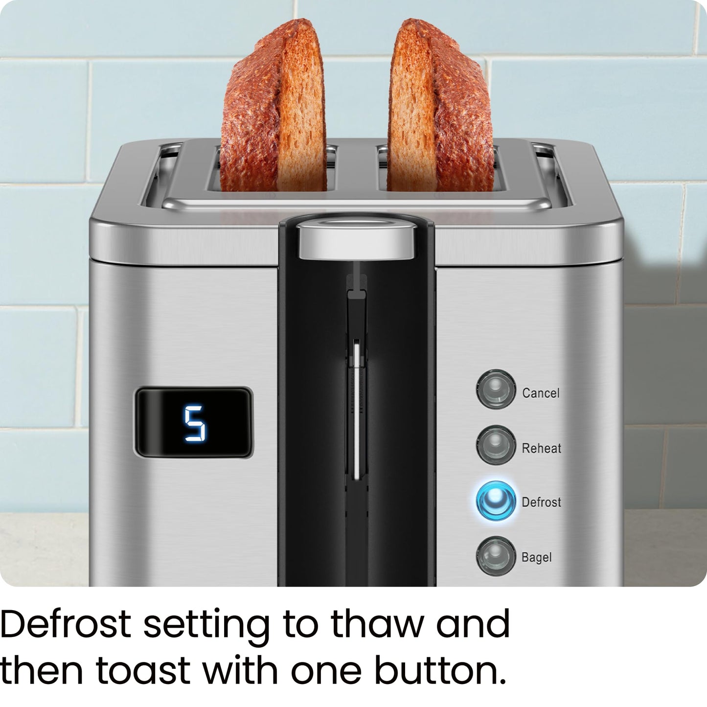 Chefman 2-Slice Digital Toaster, Pop-Up, Stainless Steel, Extra-Wide Slots For Bagels, Defrost, Reheat, Cancel Functions, Removable Crumb Tray, Stainless Steel - Digital