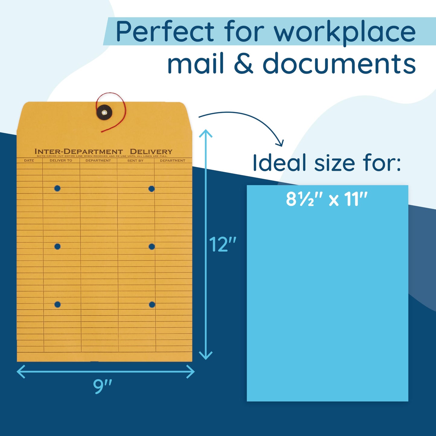 Blue Summit Interoffice Envelopes with String 9x12, String Tie, Brown Kraft, Interdepartment Envelopes, 9 x 12 Inches – 100 Envelopes