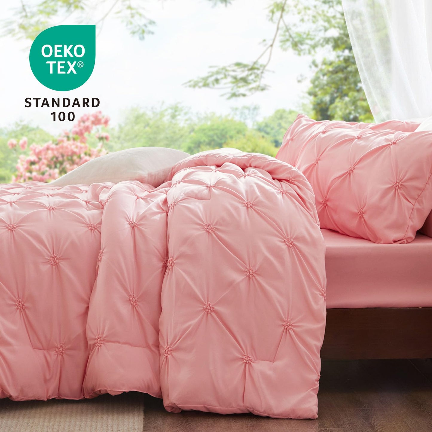 BEDELITE Queen Comforter Set Pink - 3 Pieces Boho Pintuck Bedding Sets, Queen Size Bed Set with 2 Pillow Shams for All Seasons, Room Decor Valentine's Gift,Lightweight Soft and Warm