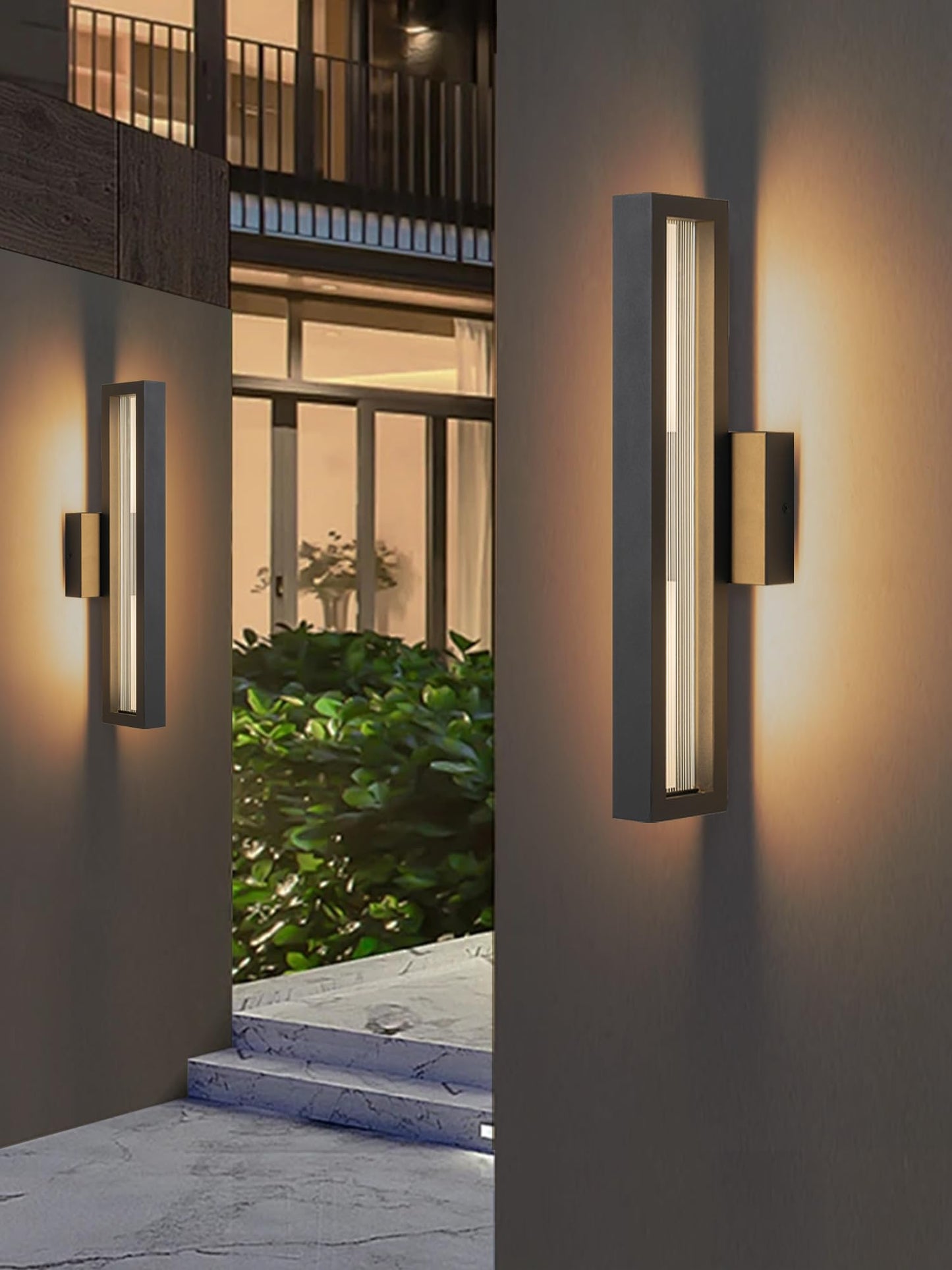 OUPAVOCS Outdoor Light Fixture LED, Black Porch Lights Wall Mount, Modern Outdoor Wall Lights, 18W Exterior LED Wall Sconce with Ribbed Glass, Waterproof Patio Light Fixture for House, Garage