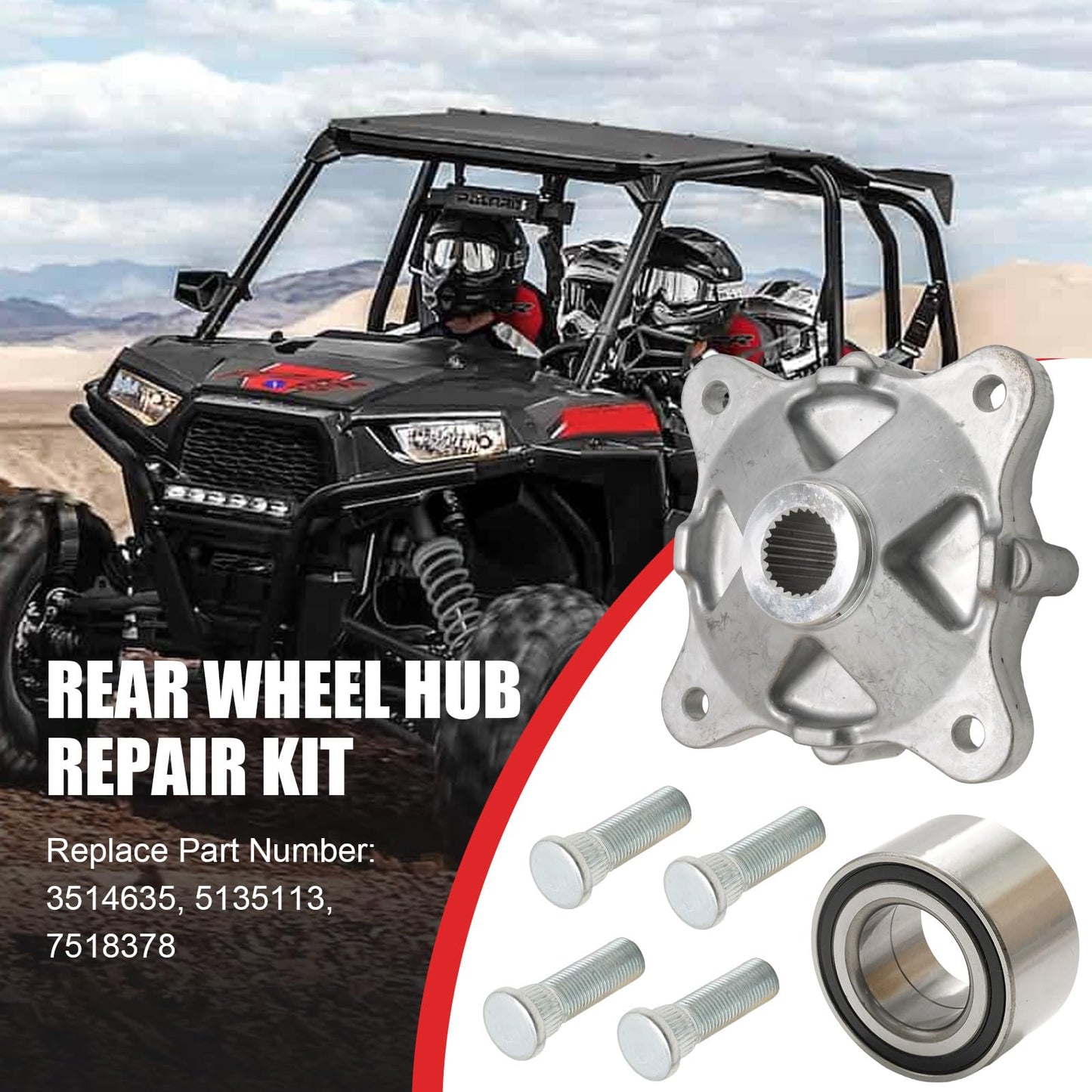 Saihisday 5135113 Rear Wheel Hub Repair Kit, Replacement for Polaris ACE 2016-2019 Replacement for Polaris Ranger Crew 700 2008, Replaces 7518378 3514635