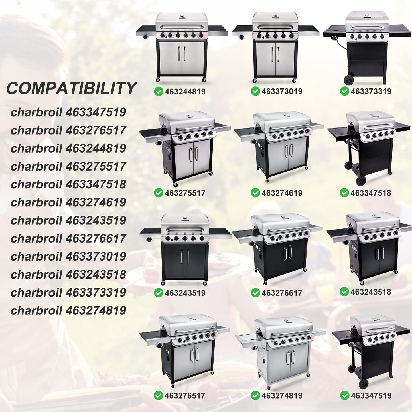 BBQ Parts Replacement for Charbroil 463275517 463347518, Charbroil 466335517 463377217 Barbecue Grills, Heat Shield Plate, Barbecue Burner Tube, Barbecue Igniter, Crossover Tube