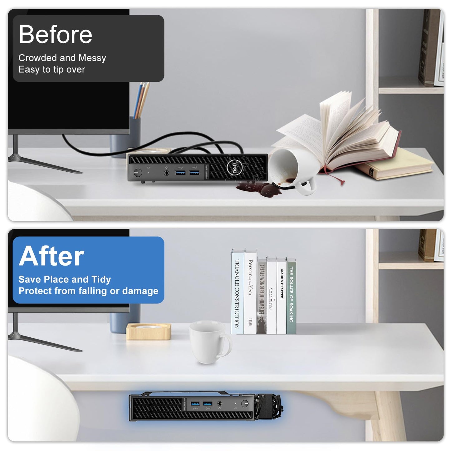Mini PC Desktop Stand for Dell OptiPlex Micro Form Factor Case, for Dell MFF 3040 3060 3046 3050 3090 7010 7080 5070 3000 7060 7090 7080XE 7090 MFF 9020 MFF with Cable Ties