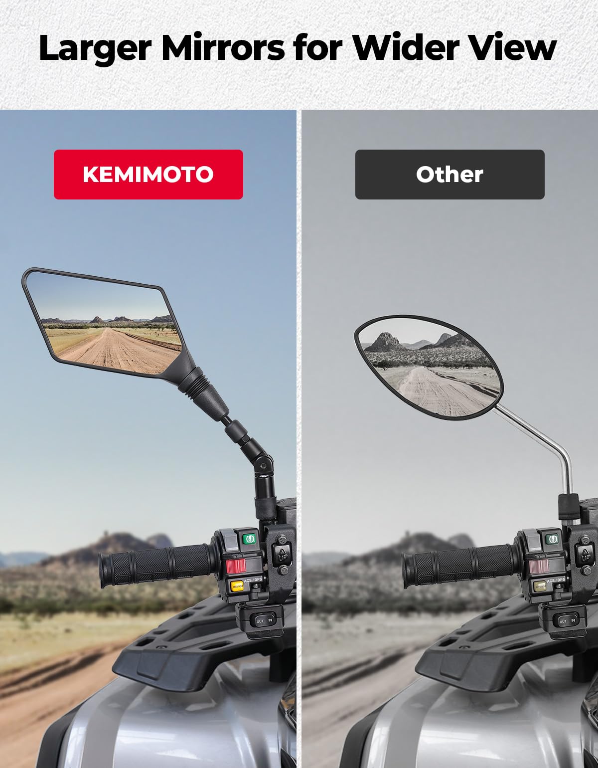 KEMIMOTO ATV Mirrors with 7/8" Handlebar Mount Motorcycle Mirrors Compatible with Polaris Sportsman Motorcycle Scooter Moped ATV Snowmobile Dirt Bike Cruiser