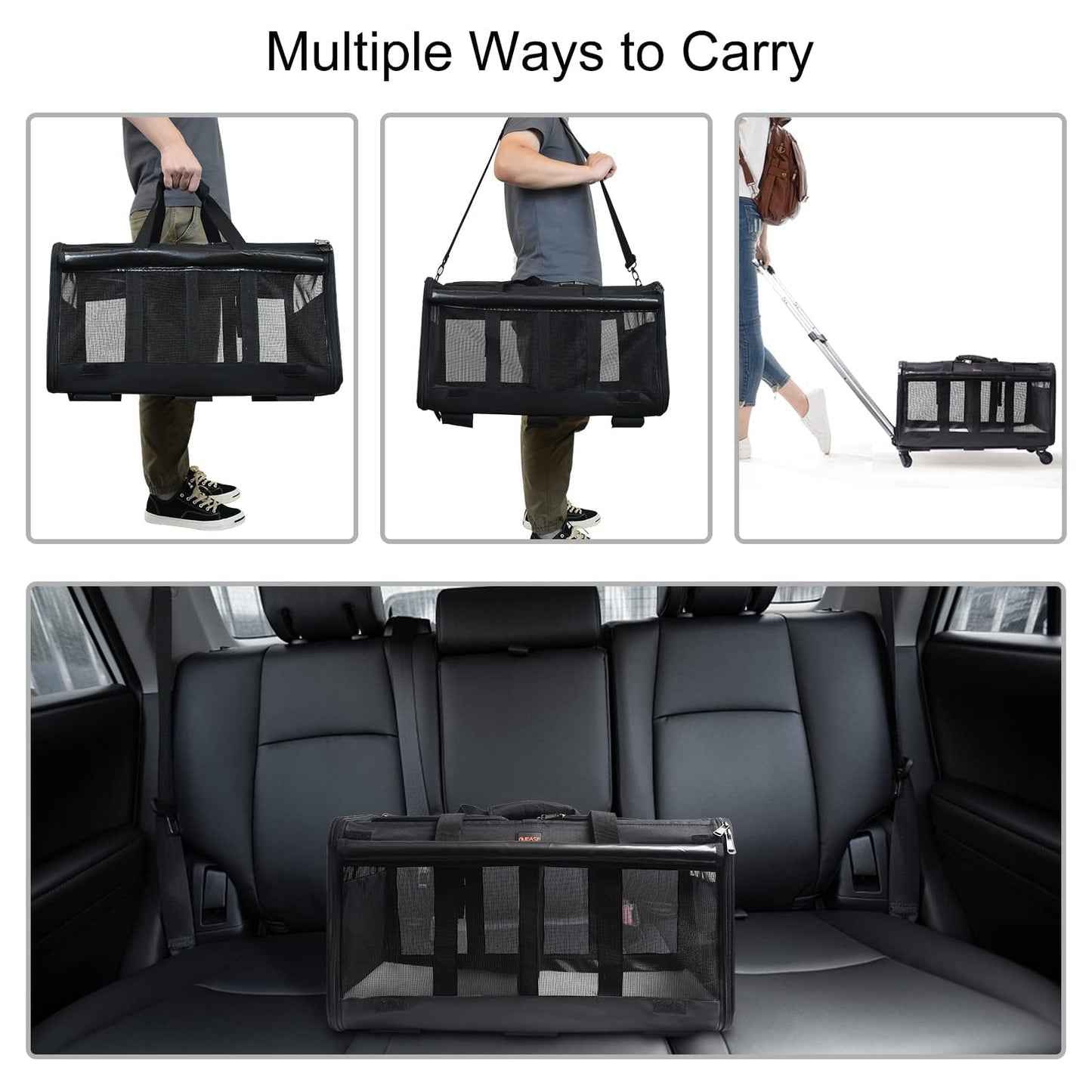 GJEASE Double-Compartment Pet Rolling Carrier with Wheels,Cat Carrier for 2 Cats,Super Ventilated Design,Ideal for Traveling/Hiking/Camping