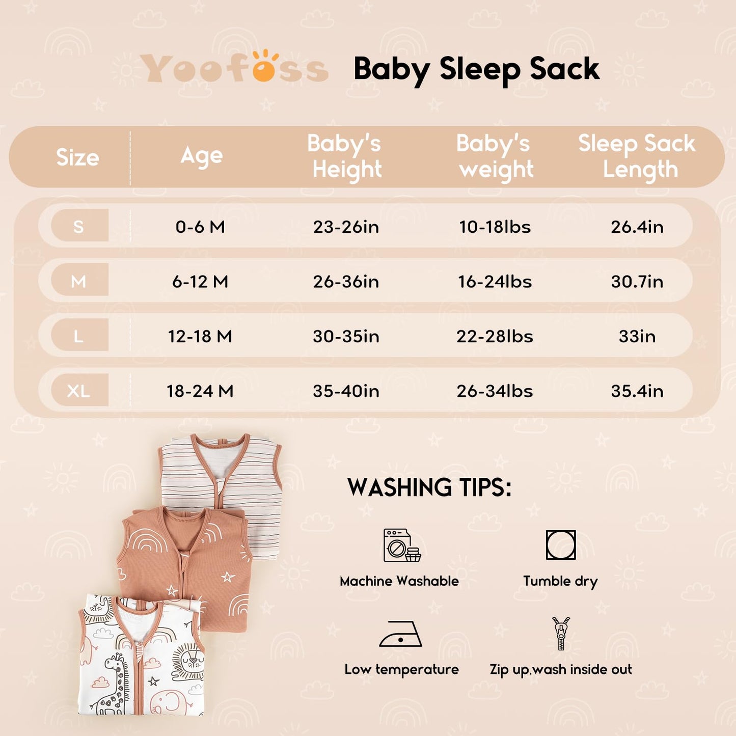 Yoofoss Baby Sleep Sack 6-12 Months 0.5 Tog Wearable Blanket for Baby, 3 Pack 100% Organic Cotton Infant Toddler Sleeping Sack 2-Way Zipper Lightweight Sleep Sack