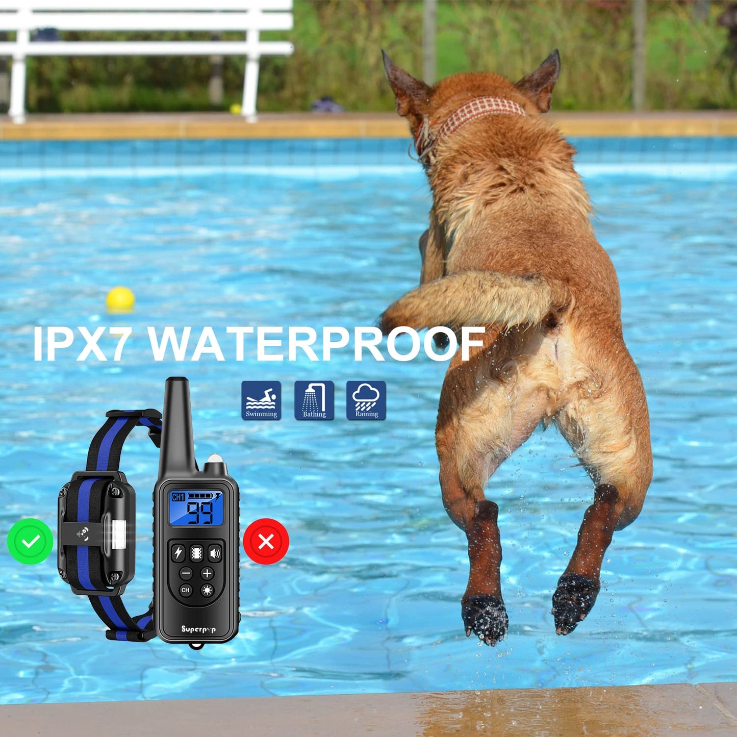 Dog Training Electric Collar with Remote Waterproof 2600ft LED Light Shock Beep Vibration(for 2 Dogs)