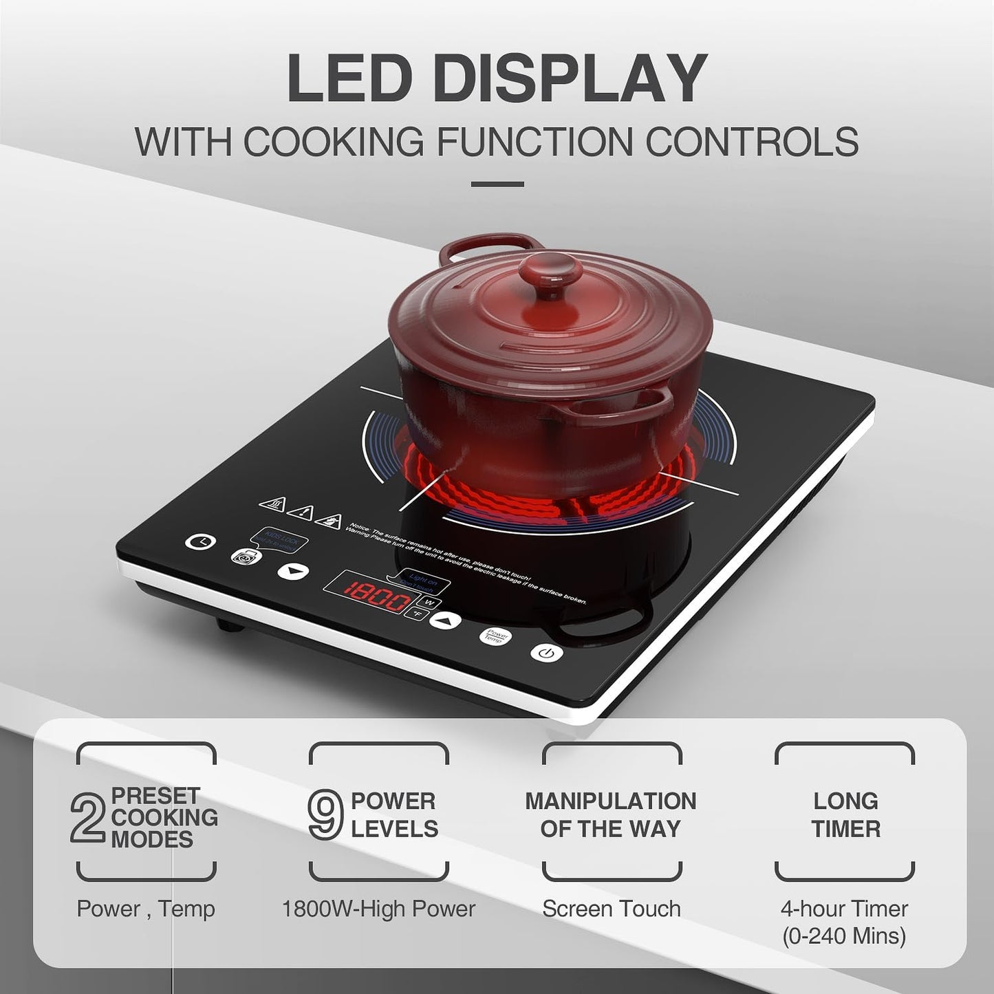 VBGK Electric Ceramic Cooktop, Electric Stove Top with Touch Control, 9 Power Levels, Kids Lock & Timer, Hot Surface Indicator, Overheat Protection,110V induction cooktop