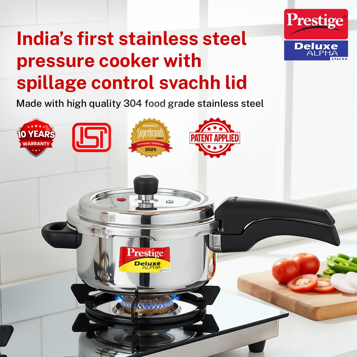 Prestige PRASV3 Pressure Cooker, Stainless steel, 3 Liter, Silver