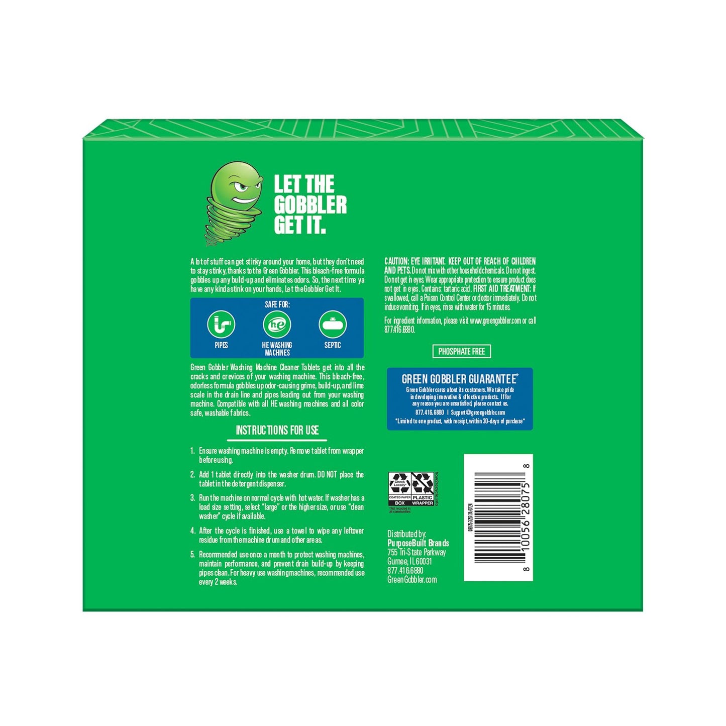Green Gobbler Premium Washing Machine Cleaner & Deodorizer Tablets with Pipe, Drain & Hose Clean Technology | Front & Top Load Washers | 28 Count