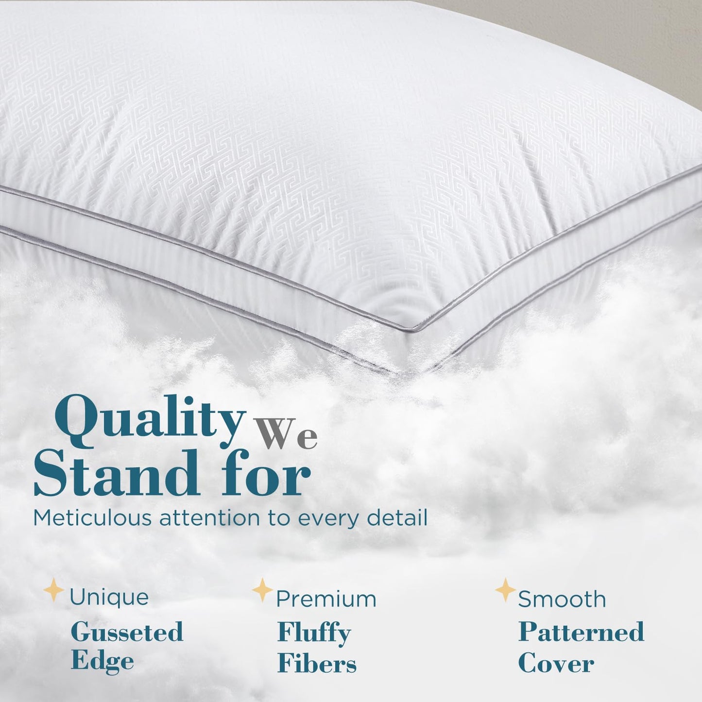 viewstar Bed Pillows Queen Size 2 Pack, Firm Support Gusseted Side Sleeper Hotel Pillow for Back and Stomach Sleeping, White