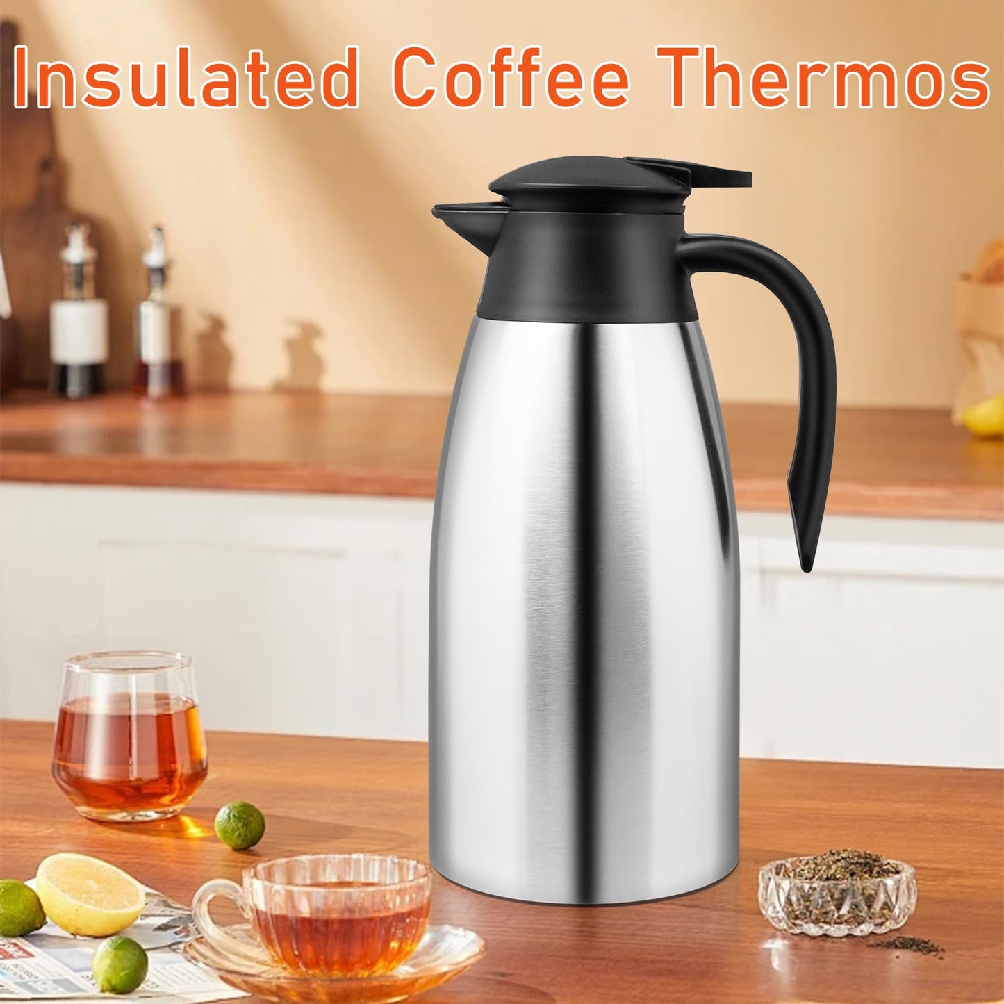 2 Pcs 68 oz Thermal Coffee Carafe Insulated Stainless Steel Coffee Carafe for Hot Liquids Vacuum Thermal Pot Creamer Carafe Dispenser with Brushes Keeping Hot 12 Hours (Silver)