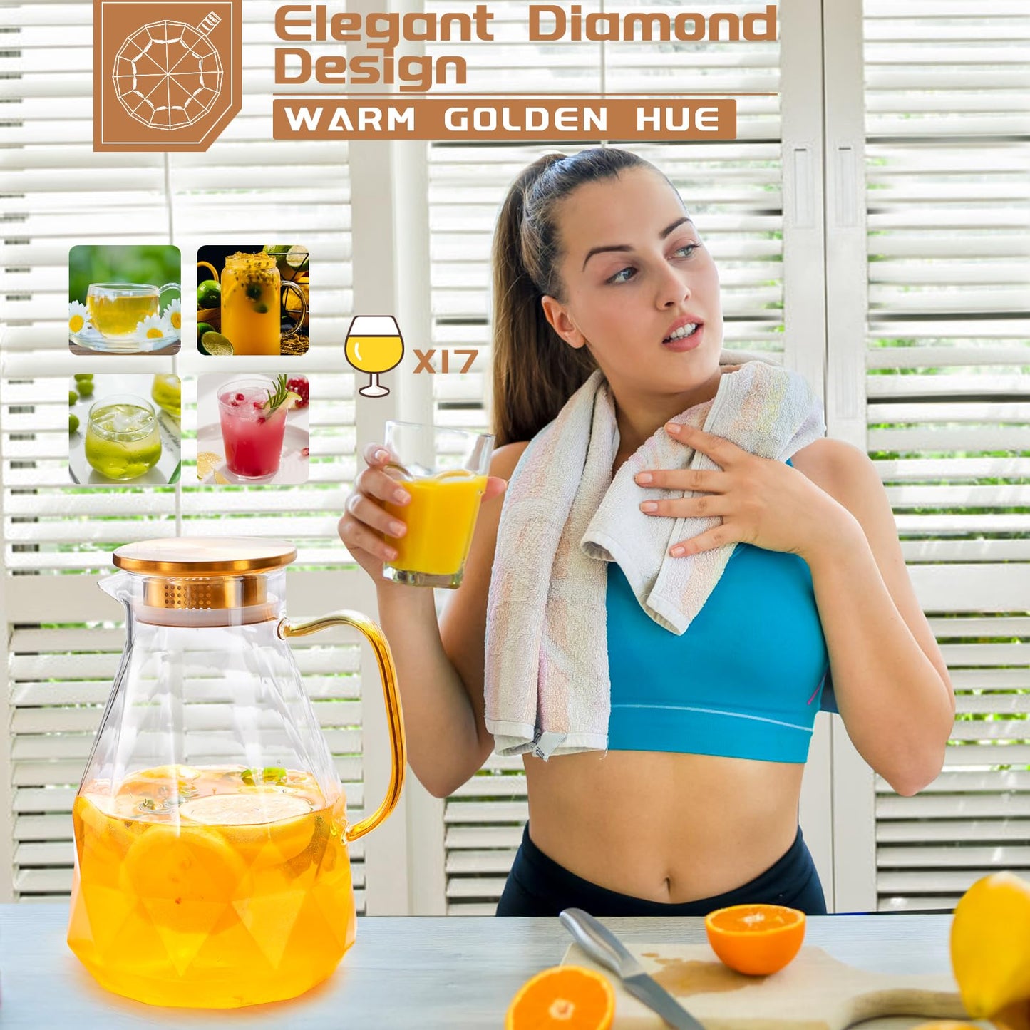 Yirilan Glass Pitcher, 3 Liter Water Pitcher with Lid, Iced Tea Pitcher for Fridge, Glass Water Carafe with Lid, Glass Water Jug, Large Drink Pitcher for Juice, Milk, Cold Or Hot Beverages
