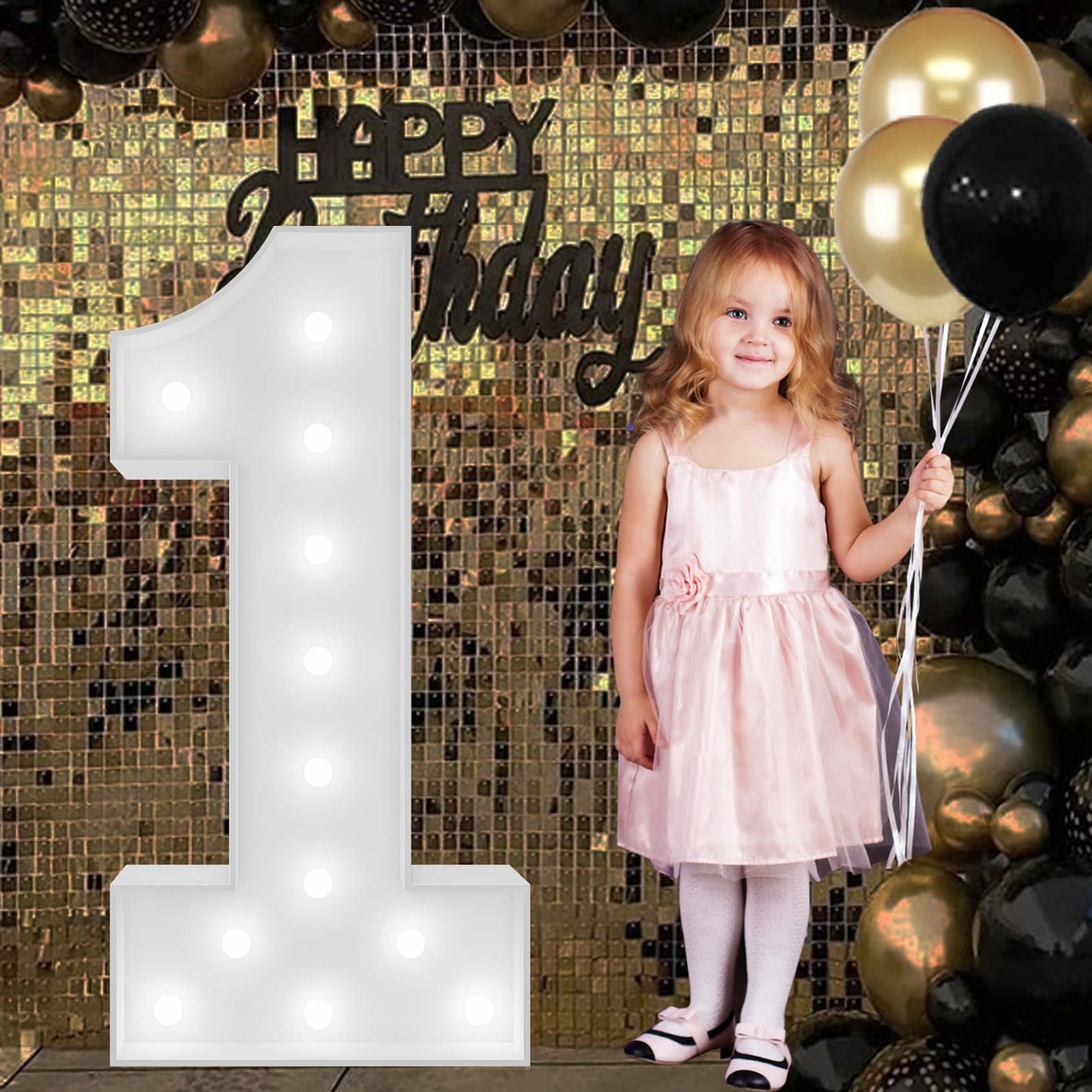 Cool White 4FT Light Up Numbers Pre-Cut Frame Giant Marquee Numbers 1, Mosaic Numbers for Balloons, Light Up Numbers for First 1st 21st Birthday Anniversary Party Decor